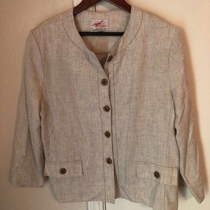 Gw Division Of Graff Womens Blazer Jacket Beige Buttons Flap Pockets USA 14